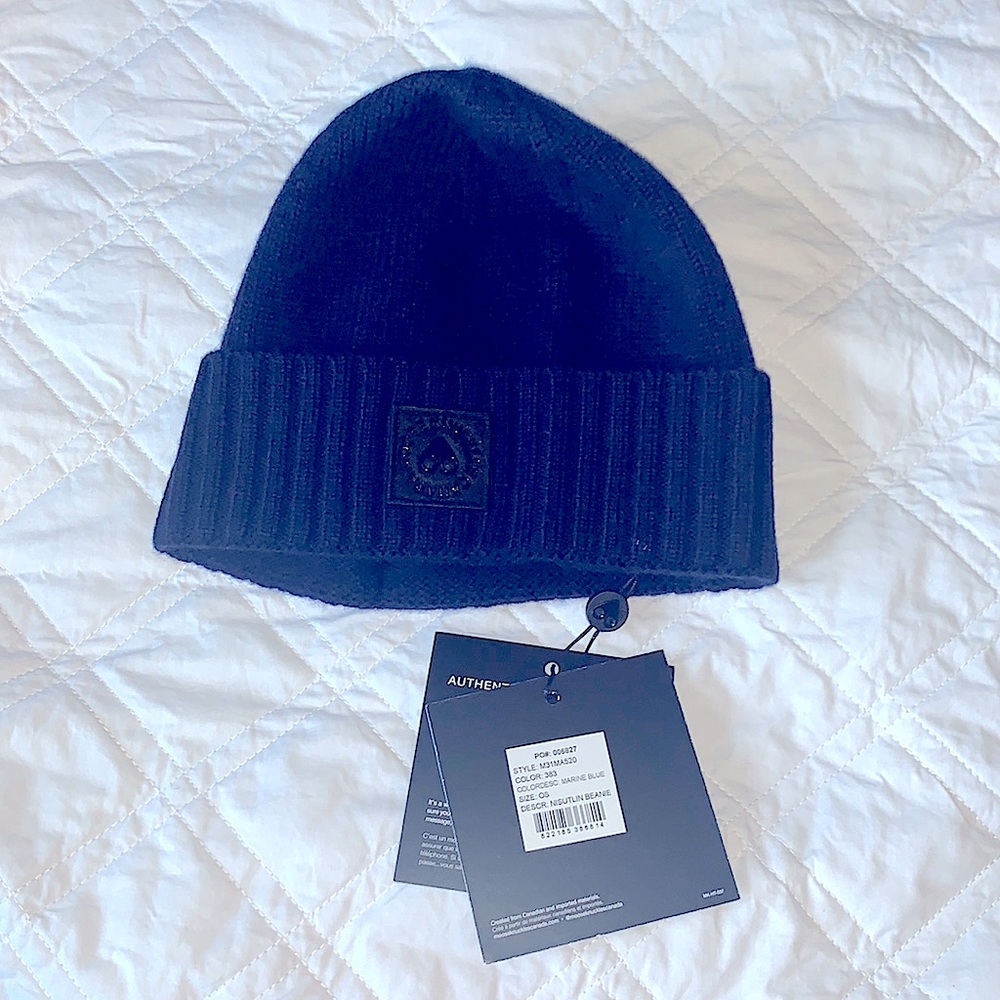 Moose Knuckles Designer Navy Marine Blue Beanie. One Size.